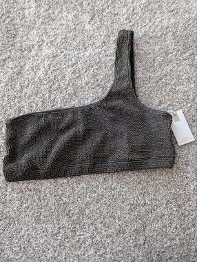 NWT Good American Always Fits Metallic One Shoulder Bikini Top Black Gold 2X